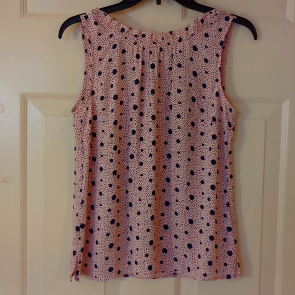 Talbots pink blouse with navy polka dots